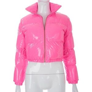 Cropped Puffer Jacket - Women's Shiny Short Coat